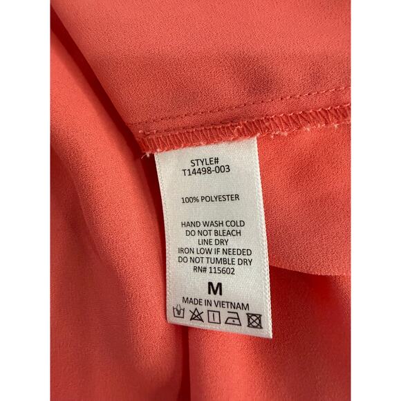 LUSH Coral Oversized Blouse V Neck 3/4 Button Tab Sleeve Size M EUC - Picture 5 of 5